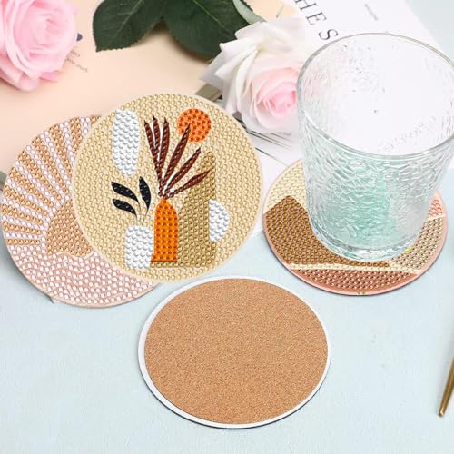 DOTSOPS 8 Pcs Landscape Diamond Painting Coasters with Holder for Beginners - color: Eabstract