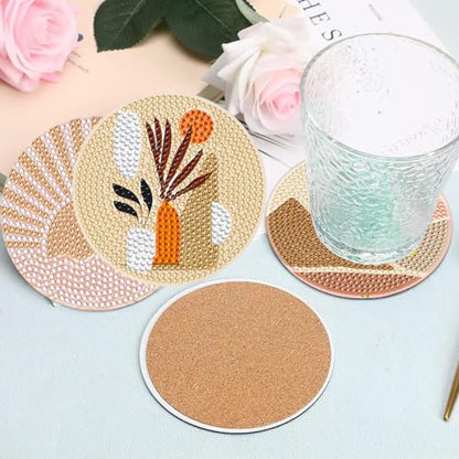 DOTSOPS 8 Pcs Landscape Diamond Painting Coasters with Holder for Beginners - color: Eabstract