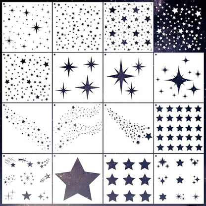 AFRITEE Reusable Star Stencils for Painting - 15 Pcs Large Star Stencils Suitable for Wall Painting, Twinkle Stars Reusable Painting Templates DIY Home Wooden Wardrobe Canvas Decoration - style: Starf Stencil