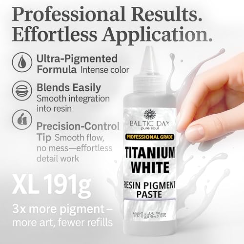 BALTIC DAY Titanium White Epoxy Resin Pigment Paste, Extra Large 191g (6.7oz) – Opaque Resin Colorant, Highly Concentrated Epoxy Dye, Mica Powder Alternative for Resin Art, Ocean Waves, Jewelry, Tumblers & Crafts - color: Titanium White