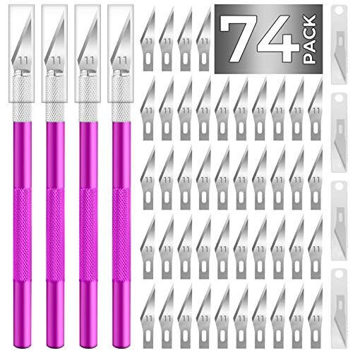 Exacto Knife,Craft Knife Hobby Knife 74 Pack with 4 Upgrade Sharp Hobby Knives and 70 Spare Knife Blades for Art, Scrapbooking,Stencil (Purple) - color: Purple