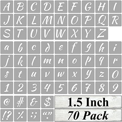 1.5 Inch Alphabet Letter Stencils for Painting - 70 Pack Letter and Number Stencil Templates with Signs for Painting on Wood, Reusable Numbers and Letters Stencils for Chalkboard Wood Signs & Wall Art - size: 1.5 Inch