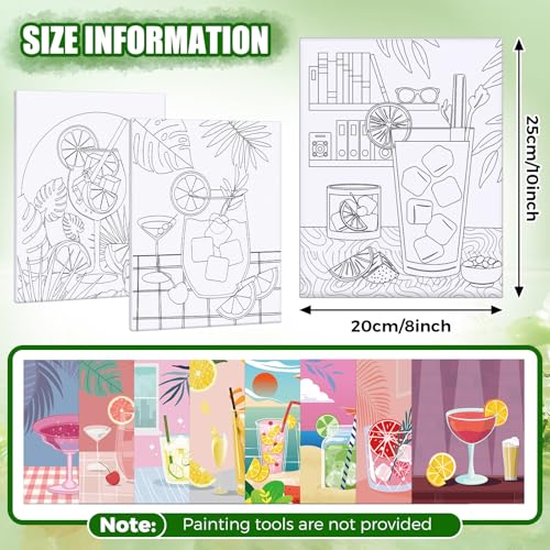 Sherr 20 Pcs Pre Drawn Canvas for Art Painting for Adults, Cocktail | Bulk 8" x 10" Pre Stretched Outline Painting Boards for Beginners Students, Party Favor - style: Cocktail