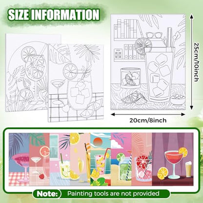 Sherr 20 Pcs Pre Drawn Canvas for Art Painting for Adults, Cocktail | Bulk 8" x 10" Pre Stretched Outline Painting Boards for Beginners Students, Party Favor - style: Cocktail
