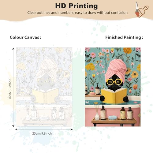 EOBROMD Framed Paint by Numbers Kits for Adults - Wooden Easel, Black Cat DIY Acrylic Paint by Number on Stretched Canvas, Painting Kits Adults Oil by Numbers for Home Decor 10x14 Inch - color: LG014