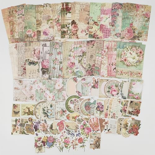 100 Pieces Vintage Scrapbook Supplies Ephemera Pack for Junk Journal Planners Scrapbooking Paper Stickers for Art Aesthetic Journaling Kit Collage Decoupage Album (Flower) - color: Flower