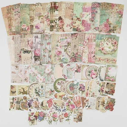 100 Pieces Vintage Scrapbook Supplies Ephemera Pack for Junk Journal Planners Scrapbooking Paper Stickers for Art Aesthetic Journaling Kit Collage Decoupage Album (Flower)