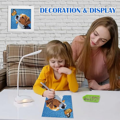 Leixonl Diamond Art Kits for Kids with Framed (7 in) Cartoon Animals DIY Gem Art Painting - Arts & Crafts Gifts for Beginners & Teens (Dog) - color: Dog