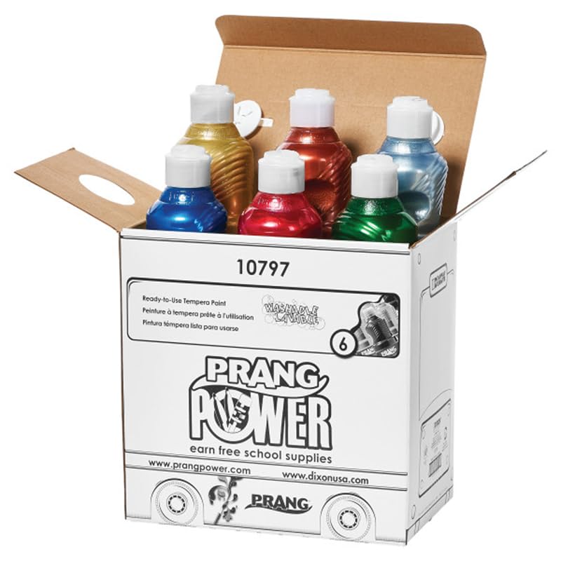 Prang Ready-to-Use Washable Tempera Paint Set, Assorted Metallic Colors, Pint Set of 6