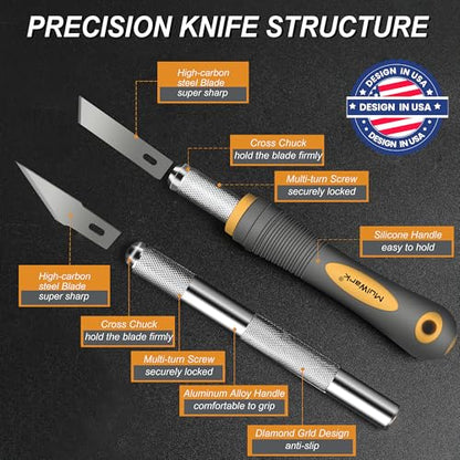 MulWark 136-Piece Precision Hobby Knife Set with Blade Storage Magnetic Handle - Portable Exacto Knife for Modeling & Crafting, Includes Chiseling, Stencil Edge & Fine Point Blades, 120#11 Blades - style: 136-Piece Precision Hobby Knife Set
