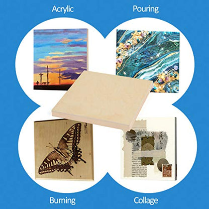 4 Pack 8x8’’ Unfinished Birch Wood Panels Kit for Painting | Studio 3/4’’ Deep Wooden Canvas, Cradle Boards for Acrylic Pouring, Art, Crafts, Epoxy Resin, Laser Engraving Cutting - size: 8'' x 8'' Studio