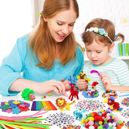 DOITEM Pipe Cleaners Craft Supplies, 1500+Pcs Arts and Crafts Supplies Including Pipe Cleaner Wiggle Googly Eyes Pom Poms Feathers Sticks Sequins Foam Flowers Papers Felt Stickers - color: 1500+