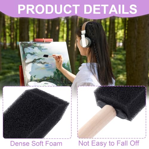 HINZIC 10 Pcs 1 inch Foam Paint Brushes, Wood Handle Sponge Brushes - color: Black-1inch,10pcs