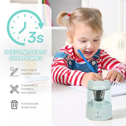 Electric Pencil Sharpener, Rechargeable Auto-Stop for 6-8mm,3 Modes | Fast Sharpen in 3s, Battery Powered, Heavy Duty Blade, Suitable for No.2(6-8mm), School/Home/Office - color: Green
