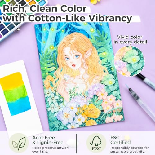 Ohuhu Cotton-Top Watercolor Paper Pad 9"x12" Cold Press Paper 20 Sheets