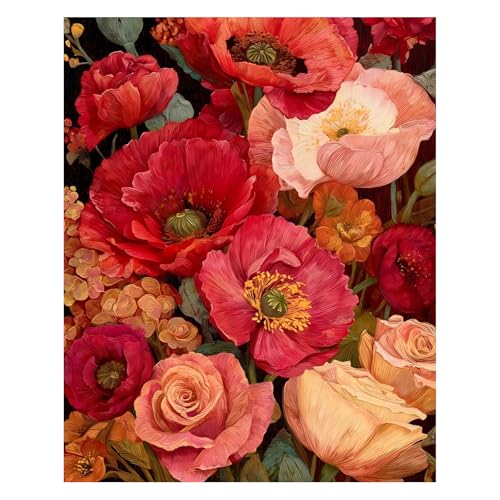 AUKELHJ Paint by Numbers Kit for Adults Beginner, Poppy, 16X20 Inch - color: 18-Poppy