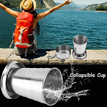 Stainless Steel Collapsible Cup, Camping Folding Cup Retractable Travel Mug with Lid Keychain Portable Drinking Outdoor Demountable Stackable Expandable Protective Cap for Hiking Picnic Coffee(S) - size: 2 Ounces
