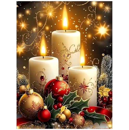 CRZMODE Christmas Diamond Art Kits for Adults,Candle Diamond Painting Kits for Adults Beginners,5D DIY Round Full Drill Gem Art Paint by Diamonds Dots Crafts Kits for Home Decor Gift 12x16inch - color: Candle(12X16")