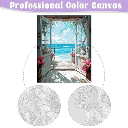 DIY Scenery Paint by Numbers Kit for Adults with Framed Canvas,Landscape Beach Digital Oil Painting Kit for Beginners,Acrylic Paint by Number Kits with Wooden Easel for Holiday Gifts 12X16 Inch. - color: DKMT0277