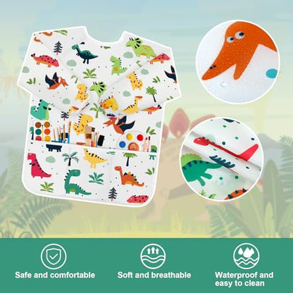 Smocks for Kids, Toddler Art Smock Artist Painting Aprons Waterproof Long Sleeve with 3 Pockets for Age 2-6 Years, Large