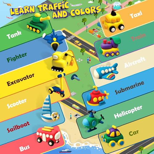 Aestd-ST Air Dry Clay Kit -Traffic Theme, Modeling Clay for Kids | DIY Magic Clay with Sculpting Tools and Tutorials, 12 Boxes Molding Clay, Soft & Non-Sticky, Arts and Crafts Gift for Kids - color: Traffic Playset