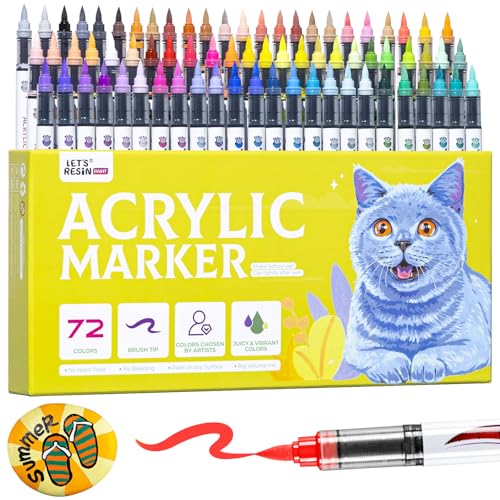 LET'S RESIN PAINT Acrylic Paint Markers Brush Tip 72 Colors-Water Based | Automatic Ink Control Paint Pens,No Bleed & Good Coverage Acrylic Markers for Adult Coloring,Rock,Canvas,Wood,Gifts - size: 72 Count (Pack of 1)