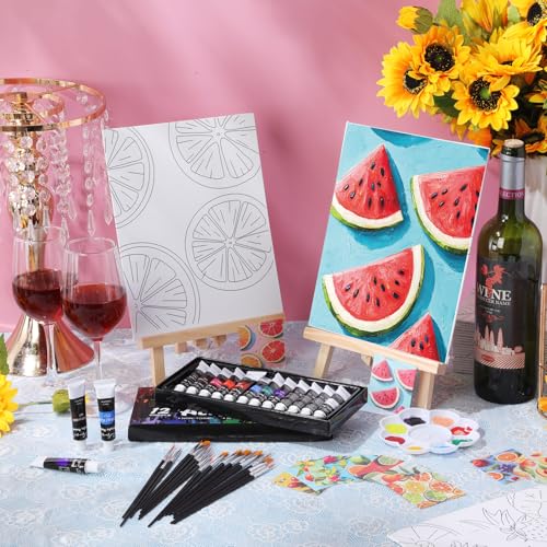 Sherr 24 Pcs Pre Drawn Canvas for Painting Adult Pre Printed Canvas Bulk Sip and Paint Kit Stretched Panels Paint Set for Theme Valentine Painting Night Party Favor(Fruit,8 x 10 Inch) - size: 8 x 10 Inch, style: Fruit