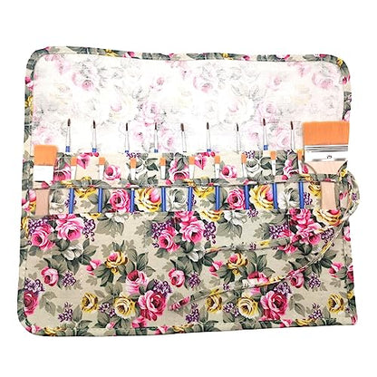 Funny live Paint Brush Holder Art Supplies, Artist Paint Brush & Storage Organizer Roll-Up Case Bag, Protect Acrylic Oil Watercolor Paintbrushes (Flower 22 Slot Pockets) - color: Flower 22 Slot Pockets
