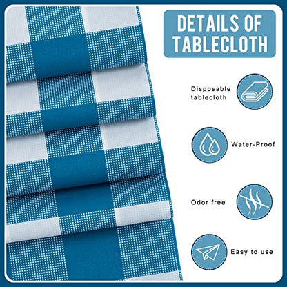 Eleclassi Blue Gingham Checkered 6 Pack Premium Disposable Plastic Tablecloth 54 x 108 in - Plastic Table Cloth Disposable Tablecloth for Rectangle Table Up to 8 Feet - color: Blue Gingham Checkered