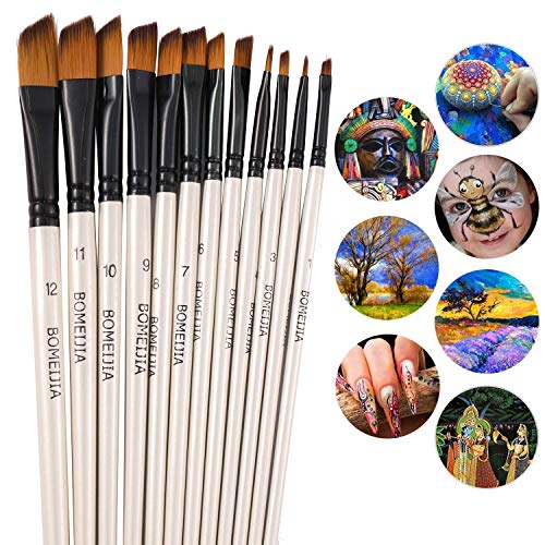 GETHPEN Angular Paint Brushes Set, Angled Paint Brush for Acrylic, 12PCS | Angular Paint Brushes, Nylon Hair Angled Paint Brush Set for Acrylic, Watercolor, Oil, Gouache, Craft, White - style: Angular