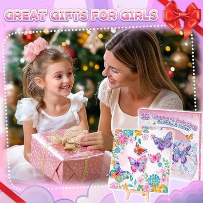 Arts and Crafts for Kid Age 8-12, Diamond Art Butterfly Girl Birthday Gift - style: Pink