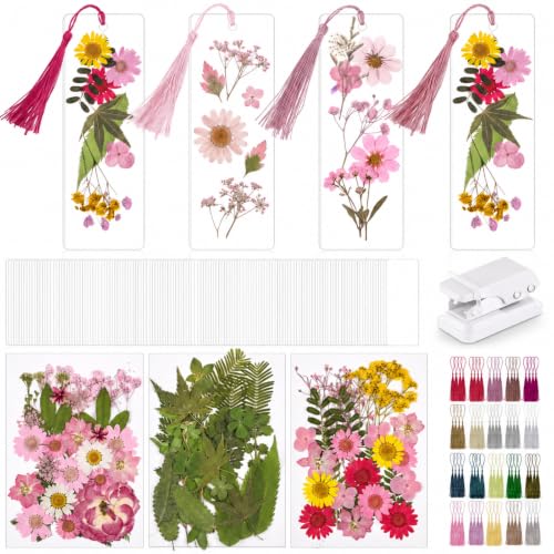 Fuyoooo 376 Pcs Pressed Flower Bookmark Kit,Pink,2 x 6 Inch - color: Pink, size: 2 x 6 Inch
