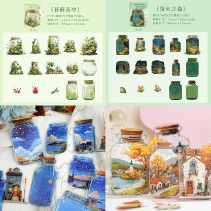 90 Pcs Oil Painting Scenery PET Stickers for Scrapbooking - color: World in a Bottle Series