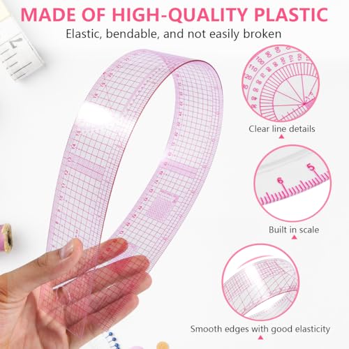 KISEER 9 Pcs Clear Metric Sewing Ruler Set French Curve Pattern Making Ruler Kit for Knitting Tailors Crafting Dress Designers Sewing Beginner Supplies (9 Pcs - B) - size: 9 Pcs - B