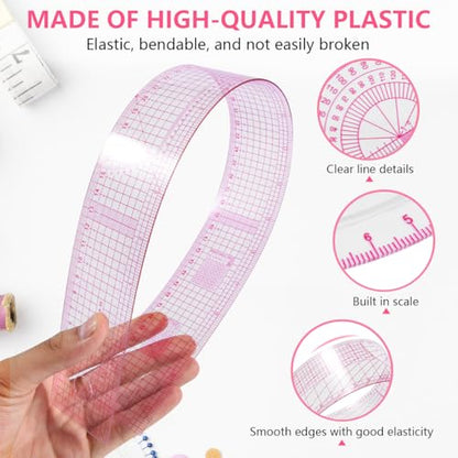 KISEER 9 Pcs Clear Metric Sewing Ruler Set French Curve Pattern Making Ruler Kit for Knitting Tailors Crafting Dress Designers Sewing Beginner Supplies (9 Pcs - B) - size: 9 Pcs - B