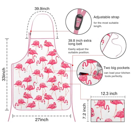 Apron with 2 Pockets,Kitchen Chef Artist Aprons for Cooking Gardening Baking Painting, Waterproof Apron 33" x 27" - color: Flamingo