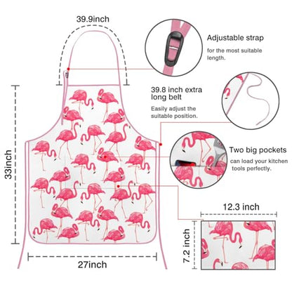 Apron with 2 Pockets,Kitchen Chef Artist Aprons for Cooking Gardening Baking Painting, Waterproof Apron 33" x 27" - color: Flamingo