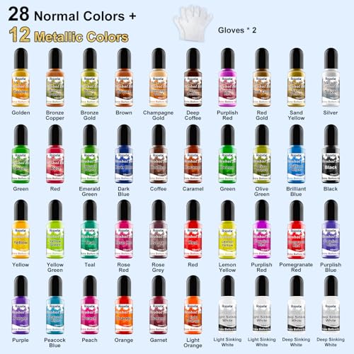 Alcohol Ink Set - 40 Bottles Vivid Colors Alcohol Paint 10ml Each | High Concentration, Metallic Alcohol Paint Resin Dye, Safe Fast Drying Effect, Ideal for Epoxy Resin, Art Painting, Glass - color: 40 Colors