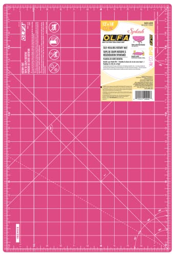 OLFA 12x18" Self-Healing Rotary Cutting Mat (RM-CG/PIK) - Pink | Self-healing, triple-layer heat welded, double-sided, rotary mat - Quilting and sewing - Quilters and Crafters - color: Pink