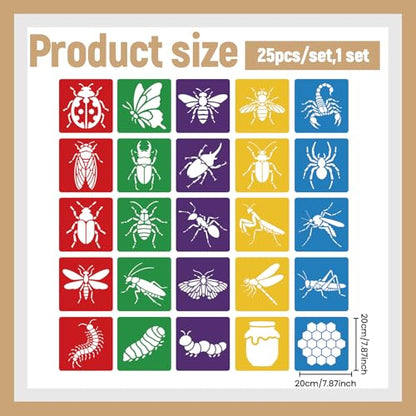 CUTHOLLOW Animals Fruit Plant Stencils, 24PCS 8-Inch Reusable Plastic | 24PCS 8-Inch Animals, Fruit & Plant Shapes, Reusable Washable Plastic, Painting, Crafts, Wall Art & Sidewalk Chalk - style: Insects