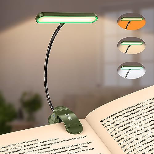 Gritin Rechargeable Book Light for Reading in Bed with 19 LED | Eye Caring 3 Color Temps, 5 Brightness Levels, Memory Function, 90 Hrs Runtime Flexible Goose Neck Clip on Light-Deep Green - color: Deep Green