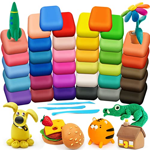 Air Dry Clay, 36 Colors Modeling Magic Clay for Kids | Includes Tools, Soft & Ultra Light, Ages 3-8+ Years, Boys & Girls - color: 36 Colors
