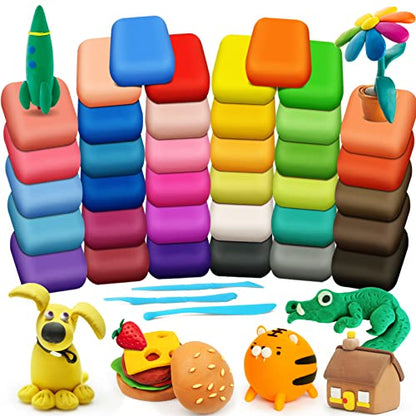 Air Dry Clay, 36 Colors Modeling Magic Clay for Kids | Includes Tools, Soft & Ultra Light, Ages 3-8+ Years, Boys & Girls - color: 36 Colors