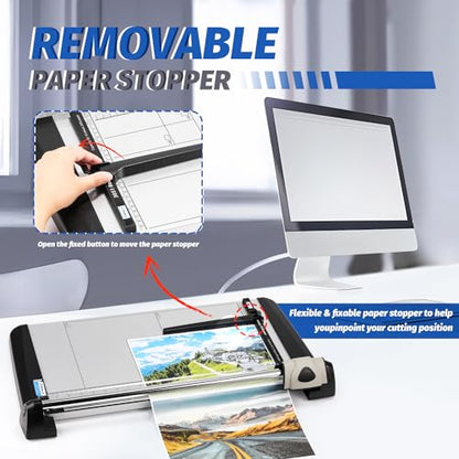 480mm(18.90") Rotary Paper Trimmer, 15 Sheets Heavy Duty Paper Trimmer | Sharp & Safe Blade, Effective for A3-A6 Sizes, Commercial Grade Rotary Paper Cutter for Home/Office/School, Black & Silver - size: 18.90"