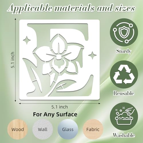 Letter Stencils for Crafts Reusable 36Pcs Number Stencils(5.1X5.1 Inch) - color: Floral Letter