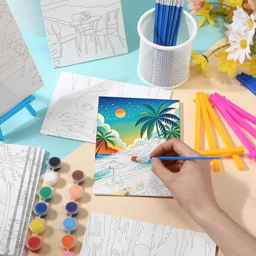 Blosssound 10 Set Pre Printed Canvas Pre Drawn Canvas Painting with Easel Kits 5" x 7" Outline Painting Panels for Beginners, DIY Craft Project, Party Favor, Home Decors(Hawaii) - style: Hawaii