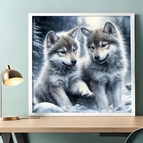 Shouruihua Diamond Painting Kits for Adults, Little Wolf Diamond Art Kit | Wolves, Gem Art, Diamond Dotz Kits, Cute Animal, Diamond Dots, Full Round Drill Diamond Painting Kits for Adults, 11.8x11.8in - color: Wolf