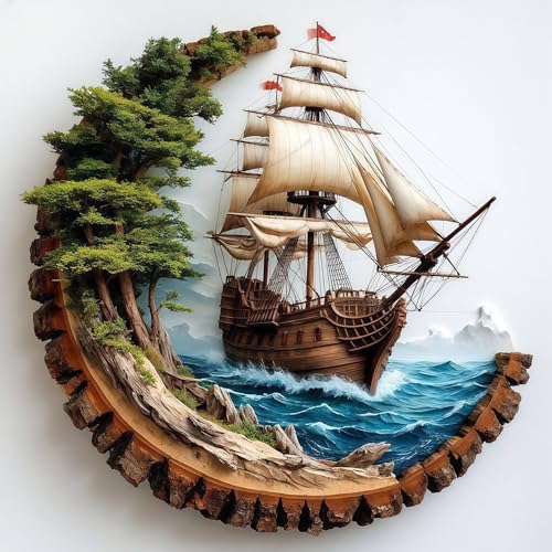 Diamond Paintings Kits for Adults,Sailboat Diamond Art,13.8x13.8 Inch | 5D DIY Full Round Drill Odyssey Wooden Nautical boat Paint by Diamond,Diamond Painting Dot Gem Art Crafts,for Home Wall Decor - color: KM1168-1