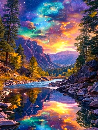Diamond Art Kits for Adults & Beginners, Mountain Diamond Painting Kit | 5D Full Drill Gem Art with Sunset Landscape, Round Diamond Dots, Home Wall Decor & Gift, 12 x 16 Inch - color: HMDPUS-26102