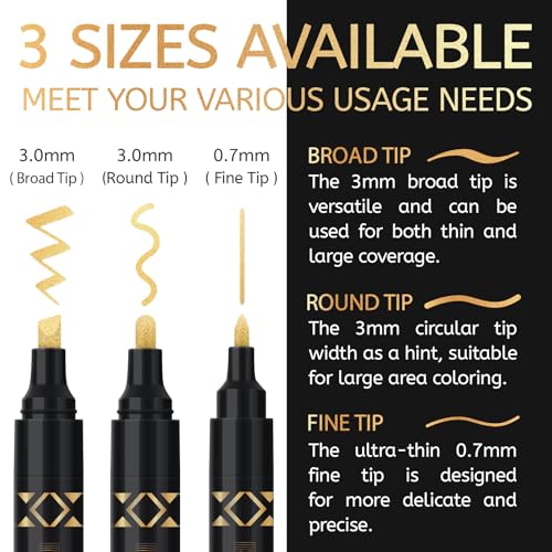 BIGTHUMB 3Pcs Liquid Chrome Paint Markers, Gloss Mirror Marker, Oil-based Permanent Chrome Maker, Reflective Metallic Pen Markers for Repairing, Model Painting DIY Art Projects, Gold - style: 3PCS Gold
